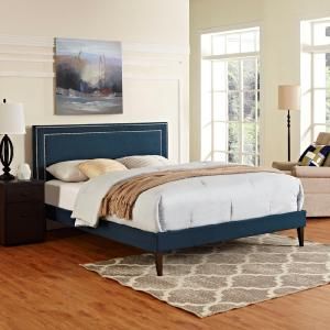 Jessamine 5652 King Platform Bed Frame in Navy Blue Fabric