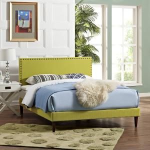 Phoebe 5702 King Platform Bed Frame in Green Fabric