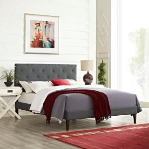 Terisa 5718 King Platform Bed Frame in Gray Fabric