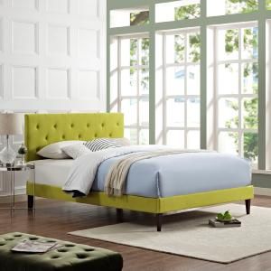 Terisa 5718 King Platform Bed Frame in Green Fabric