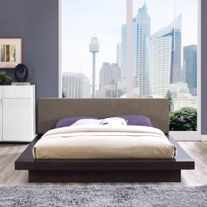 Freja 5721 Cappuccino Queen Platform Bed with Brown Fabric Headboard