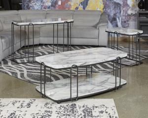 T403-3 Poacholli by Ashley Rectangular End Table In White/Gray