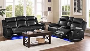 Vega Collection U3822 Black Power Reclining Sofa & Console Loveseat Set