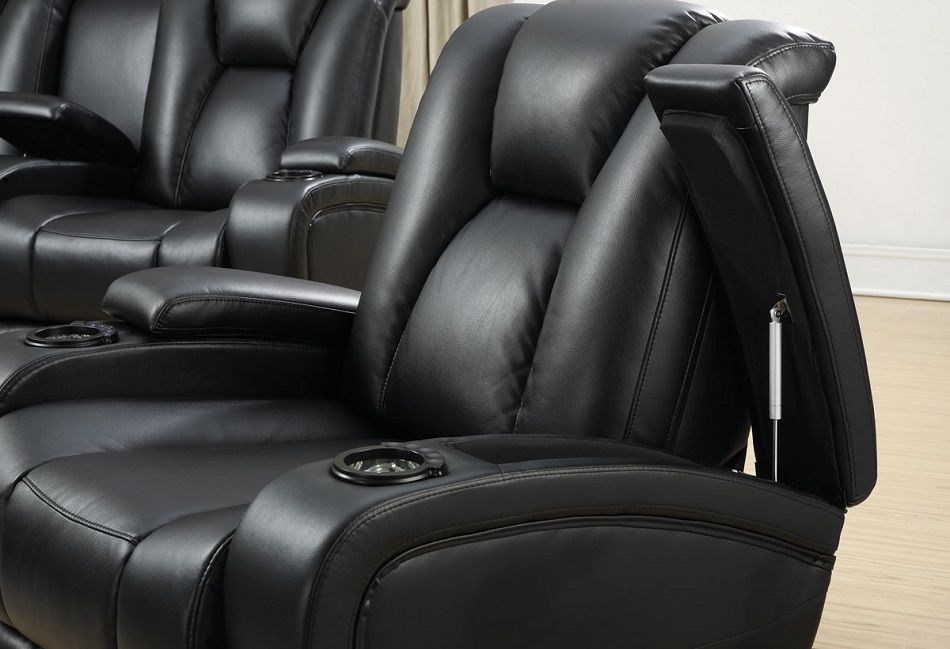 Power Reclining Sofa With Led Lighting, Panther Black Leather Power Reclining Sofa Console Loveseat