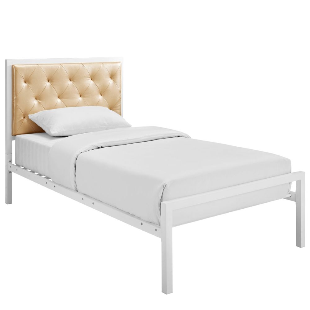 Modway 5179 Twin White Metal Bedframe, Metal Twin Bed Frame With Headboard