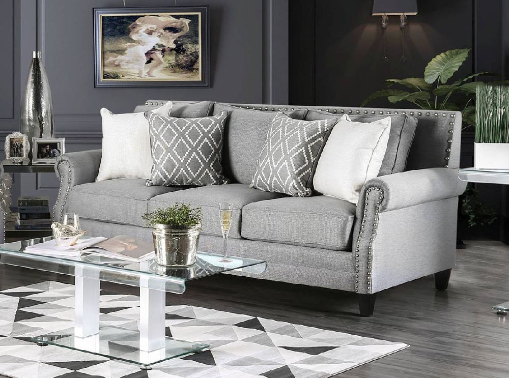 Giovanni Grey Fabric Sofa SM2673SF by Furniture of America