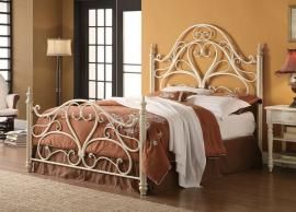 Magdalene 300264Q Queen Metal Bed Headboard and footboard finished in hand-brushed egg shell