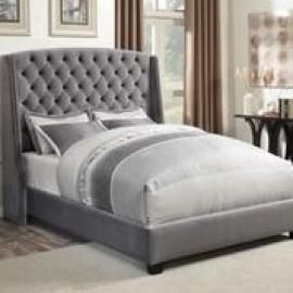 Pissarro 300515Q Queen Demi-wing bed upholstered in grey velvet