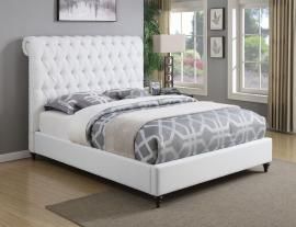 Devon 300526KW California King Bed Upholstered in White Woven Fabric