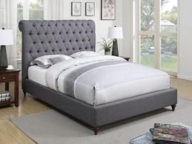 Devon 300527Q Queen Bed Upholstered in Grey Woven Fabric