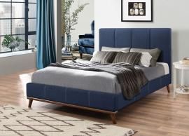 Charity 300626Q Queen Mid century style bed upholstered in blue woven fabric