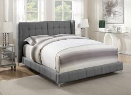 Goleta 300677KE Eastern King Demi-wing bed upholstered in light grey fabric