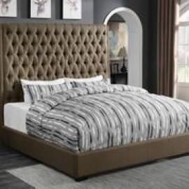 Camille 300721KW California King Upholstered Bed in Brown Woven Fabric