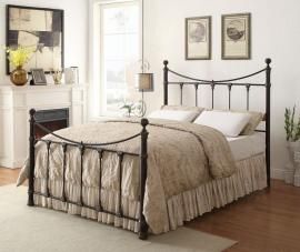 Silas 300735Q Queen Metal Bed Headboard and footboard finished in black with decorative accents finished in antique brass