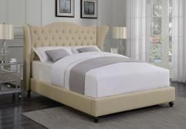 Coronado 300738KW California King Demi-wing bed upholstered in beige woven fabric