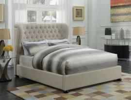 Newburgh 300744KE Eastern King Demi-wing bed upholstered in light grey woven fabric