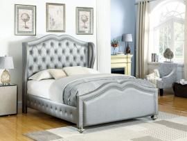 Belmont 300824Q Queen Demi-wing bed upholstered in metallic leatherette