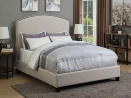 Cantillo 301092Q Queen Bed upholstered in oatmeal fabric