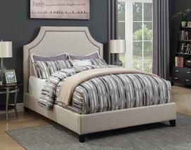 Cantillo 301093Q Queen Bed upholstered in oatmeal fabric