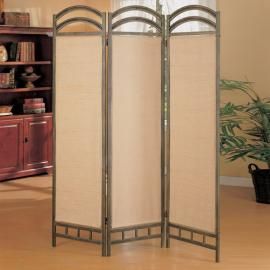 Three Panel Black Contemporary Screen with Tan and Graphite Metal By Coaster 900106