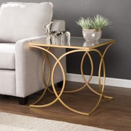 CK4842 Denise By Southern Enterprises Geometric End Table w/ Mirrored Top - Gold
