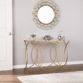 CK4843 Denise By Southern Enterprises Geometric Console Table w/ Mirrored Top - Gold