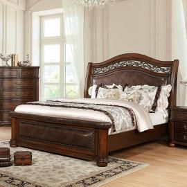 Janiya Brown Cherry Finish Queen Bed CM7539Q by Furniture of America 