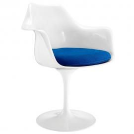 Lippa EEI-116-BLU Modern White Swivel Dining Arm Chair with Blue Seat