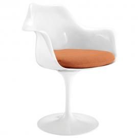 Lippa EEI-116-ORA Modern White Dining Arm Chair with Orange Cushion