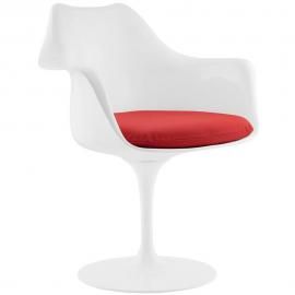 Lippa EEI-1595-RED Modern White Swivel Dining Arm Chair with Red Vinyl Seat