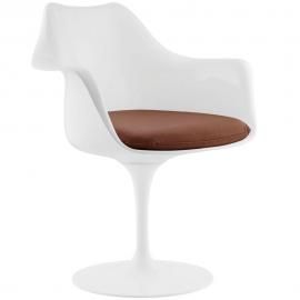 Lippa EEI-1595-TAN Modern White Swivel Dining Arm Chair with Tan Vinyl Seat