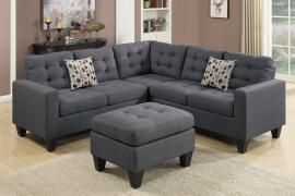 Fortuna F6935 Blue Grey Tufted Sectional With Included Ottoman