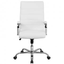 Flash Furniture White High Back Leather Swivel Chrome Executive Chair