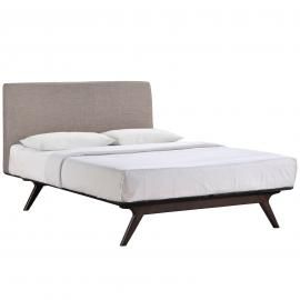 Tracy 5238 Cappuccino Queen Platform Bed Frame with Gray Fabric Headboard