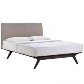 Tracy 5316 Cappuccino Twin Platform Bed Frame with Gray Fabric Headboard