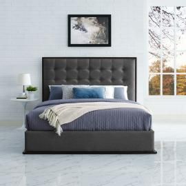 Madeline 5499 Queen Bed Frame in Cappuccino Finish and Dark Gray Fabric Upholstery