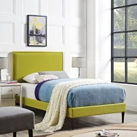 Camille 5604 Twin Platform Bed Frame in Green Fabric