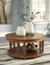 T433-8 Emilander by Ashley Round Cocktail Table In Light Brown