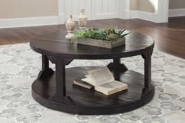T745-8 Rogness by Ashley Round Cocktail Table In Rustic Brown