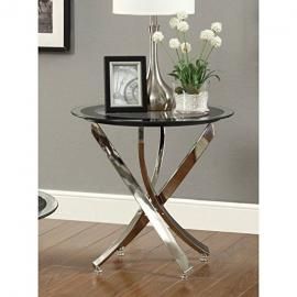Contemporary End Table 702587 Round Curved Nickel & Glass
