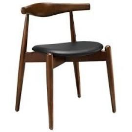 Stalwart EEI-1080 Dark Walnut Mid Century Modern Curved Dining Arm Chair