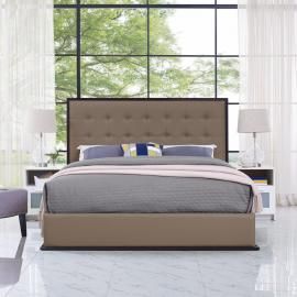 Madeline 5498 Queen Bed Frame in Cappuccino Finish and Brown Vinyl Upholstery