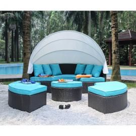 Aria OS2117 Outdoor Patio Canopy Baybed with Turquoise Cushions